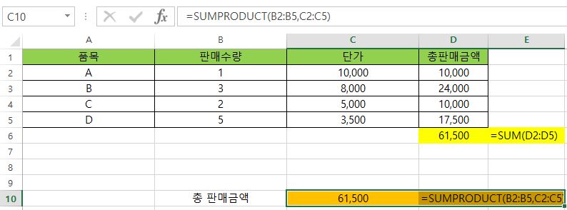 SUMPRODUCT함수