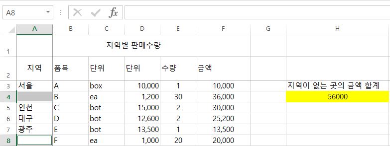 지역이 없는 곳의 합계 구하기