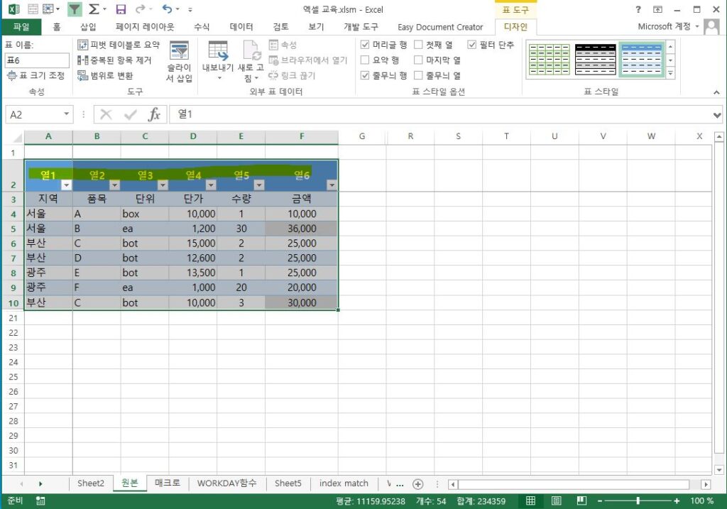 표만들기 주의사항